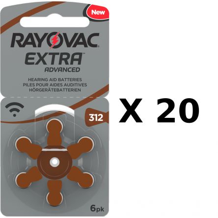 Plaquette de 6 piles auditives 312 Rayovac 0% mercure (Hg 0%) - Code  couleur marron